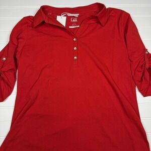 Cutter & Buck 3/4 Sleeve‎ Polo Shirt Women's Large Red NWT